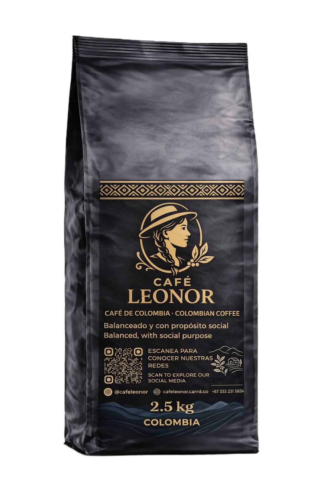 Bolsa negra de Café Leonor en formato 2.5 kilogramos